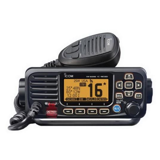 ICOM BLACK marine compact VHF fixed mount with built-in GPS receiver and supplied GPS antenna