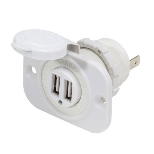 12VDC 2USB Charger 5V 2.1A Sckt White