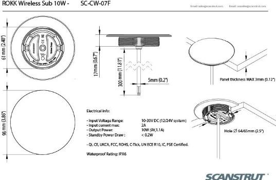 Wireless – Sub. 10W Waterproof wireless charger 12/24V