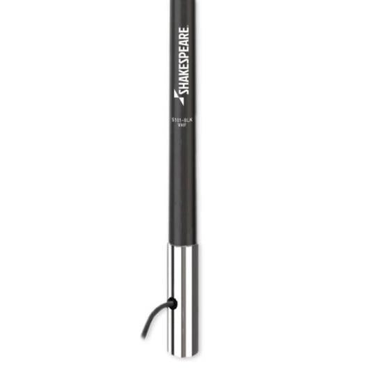 SHAKESPEARE 8′, 6dB Classic VHF, w/ chrome ferrule and 15′ RG-58 cable IN BLACK